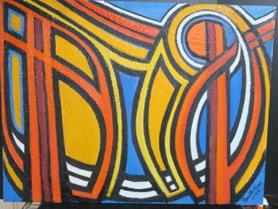 Abstract Expressionist Oil on Canvas By RENATA KEEP:: Abstract Expressionist Oil on Canvas By RENATA KEEP: Lines of Primary Colors Outlined in Black. Signed Lower Right, Dated 2005. Boldly Colored Rendition of Her Evolving Style. Virginia Beach Artist, T