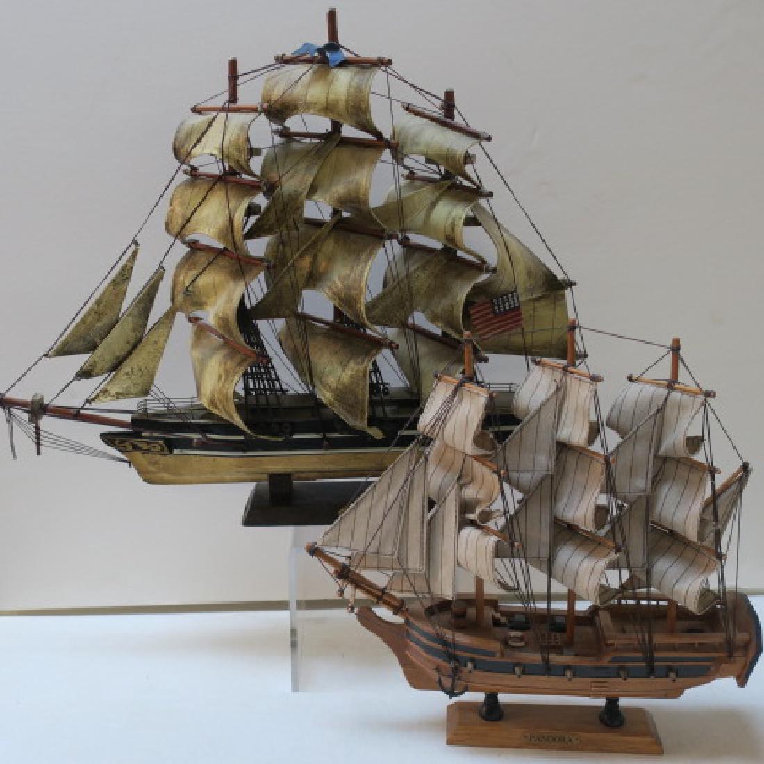Two Wooden Model Clipper Ships, Pandora and Red Jacket: Two Wooden Model Clipper Ships, Pandora and Red Jacket The Famous Clipper Ships, Red Jacket, 16" x 20 x 4" and the Pandora 13" x 13" x 4". Fully Rigged with Sails. (100-200)