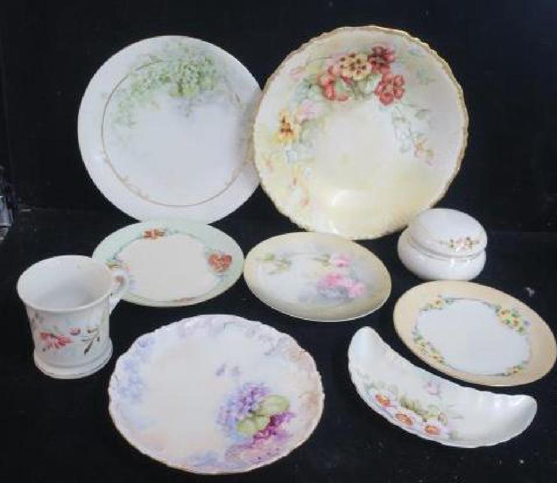Hand Painted Miscelanious Porcelain Pieces:: Hand Painted Miscellious Porcelain Pieces: Two BAVARIA "FAVORITE", RS GERMANY, THOMAS BAVARIA Bread Plates, JP LIMOGES Bowl, NIPPON Dresser Box, LEFTON "MAGNOLIA" Bone dish. (50-150)