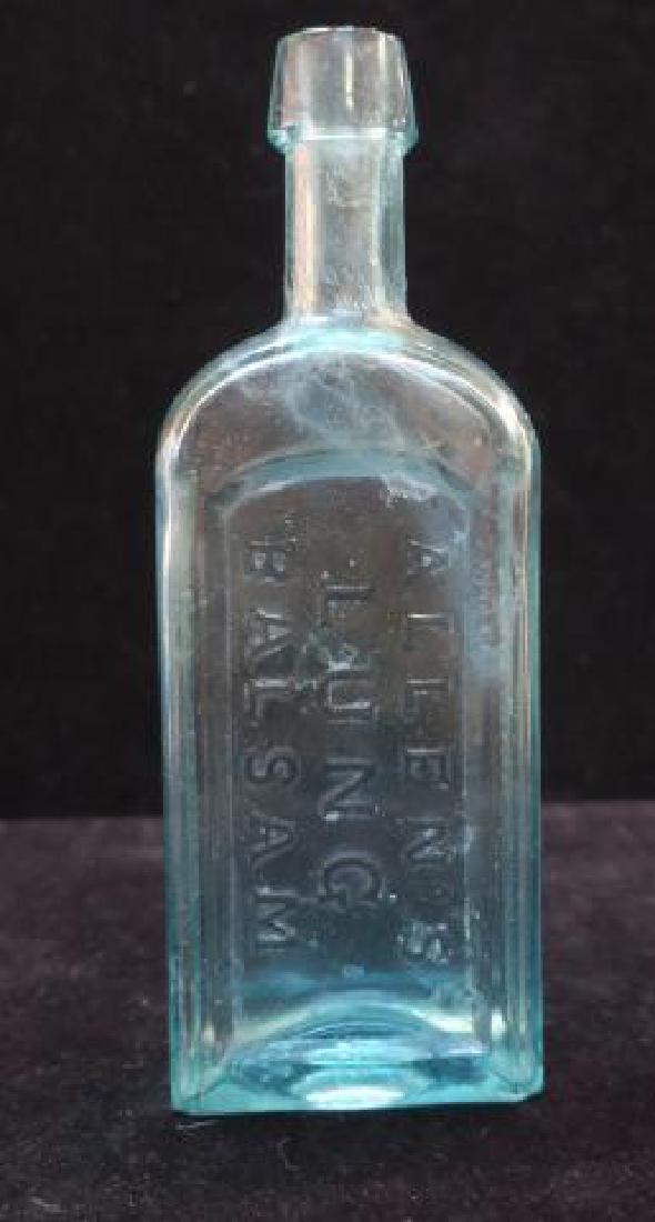ALLEN'S LUNG BALSAM, Patent Medicine Bottle, CA 1875:: ALLEN'S LUNG BALSAM, Patent Medicine Bottle, CA 1875: Marked "J.N. HARRIS & CO, CINCINNATI", Consumption Medicine Advertised to contain no Opium. Aqua Colored Bottle, Square Bottle with Rounded Should