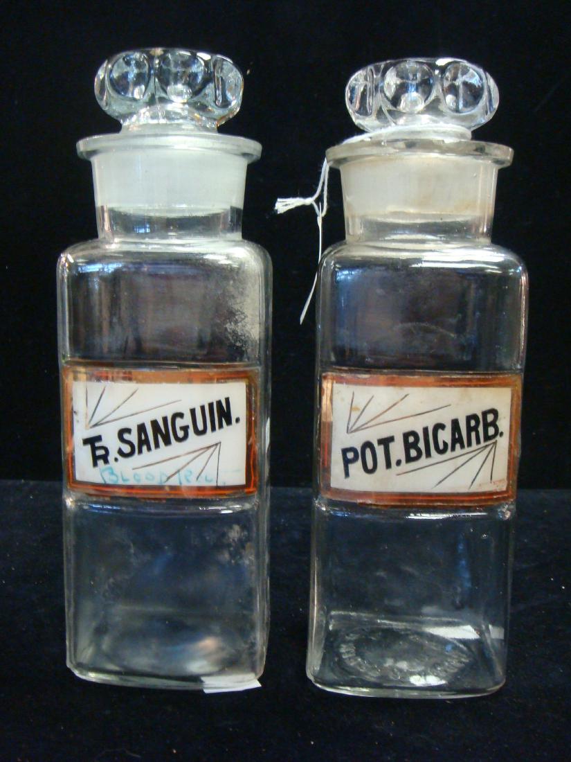 Two Antique Apothecary Bottles with Stoppers, CA 1900: (1 of 3)