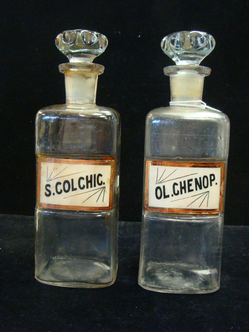 Two Antique Apothecary Bottles with Stoppers, CA 1900: (1 of 4)