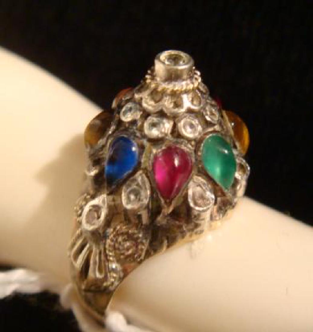 Thai 14KT Harem Dome Cluster Ring:: Thai 14KT Harem Dome Cluster Ring: Stamped 14KT. Style of a Thai Princess Crown. Set with Various Tiered Gem Stones. Size 4 3/4. Several Missing Stones. (200-400)