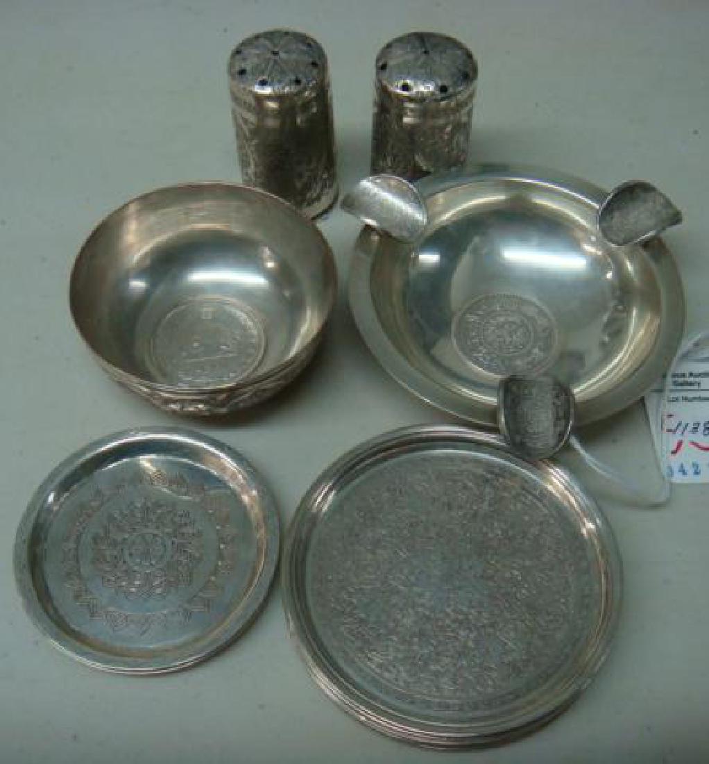 IRANIAN COINS in BOWL and ASHTRAY with Silver Dishes: (1 of 4)