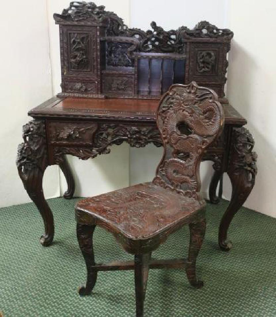 Ornately Carved Meiji Japanese Writing Desk w/Chair May 28, 2018