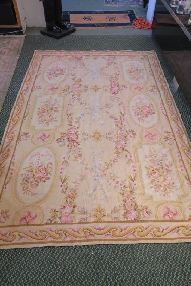 Needlepoint Tapestry from Carters Grove Plantation:: Needlepoint Tapestry from Carters Grove Plantation: Aubusson Floral Tapestry with Ribbon Scroll Border Framing Medallions of Verdure and Pink Cabbage RJoses. The Oval & Rectangular Vignettes are Enclo