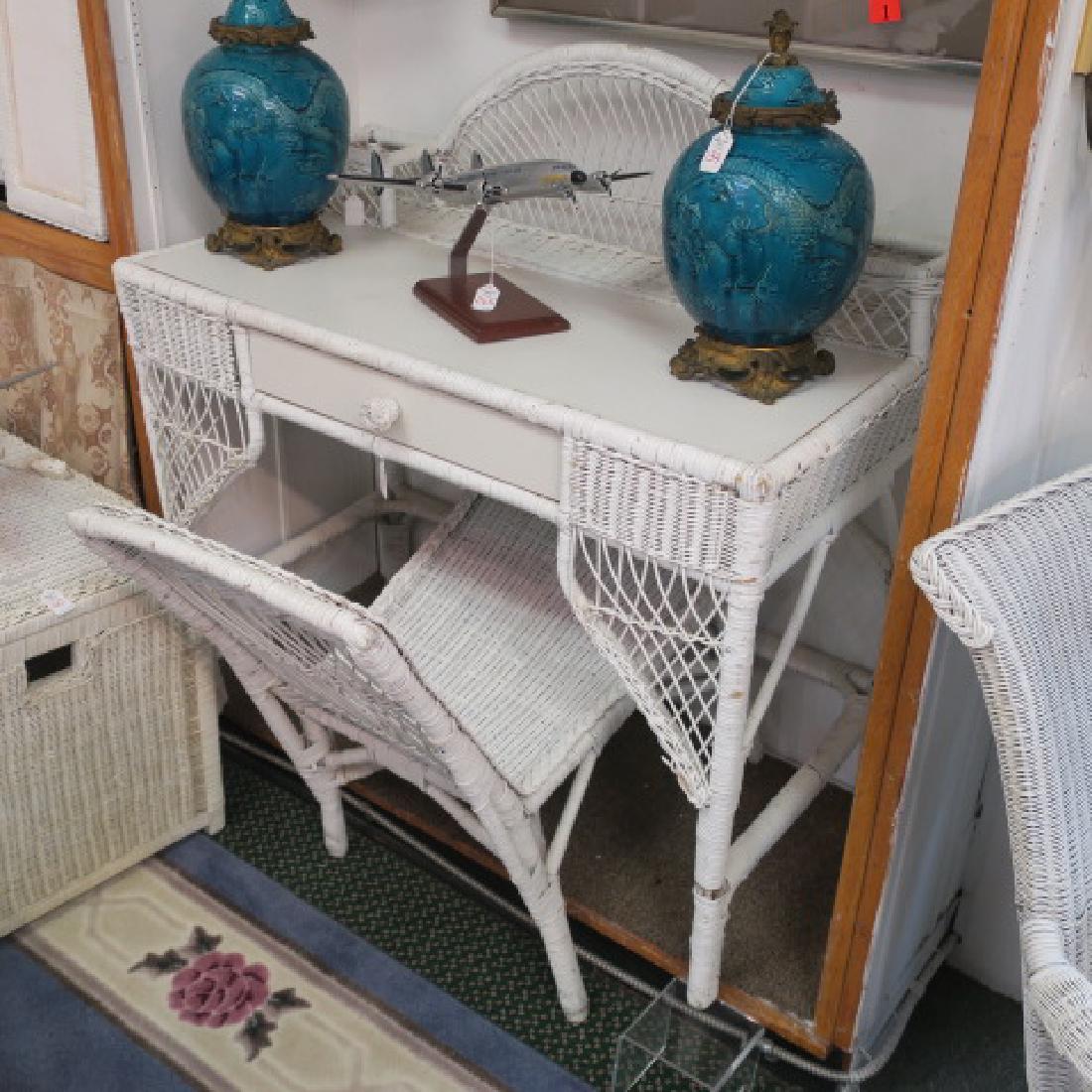 Matching Natural White Wicker Desk & Side Chair: (1 of 3)