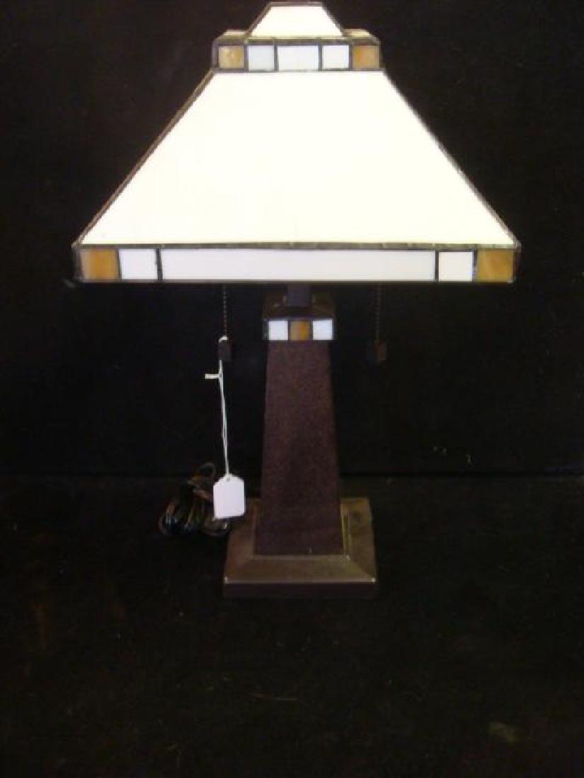Arts & Crafts Style Table Lamp with Slag Glass Shade: (1 of 3)