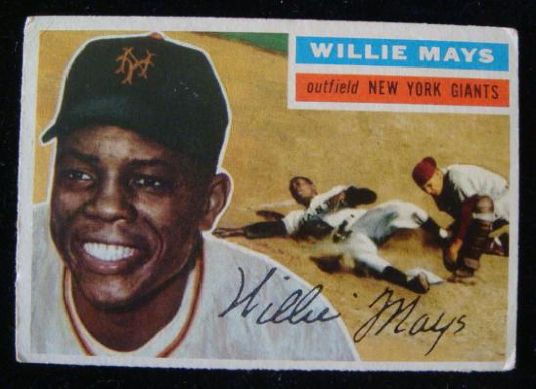 TOPPS 1956 #130 WILLIE MAYS, Baseball Card:: TOPPS 1956 #130 WILLIE MAYS, Baseball Card: VG Condition. Outfield, New York Giants. (100-200)
