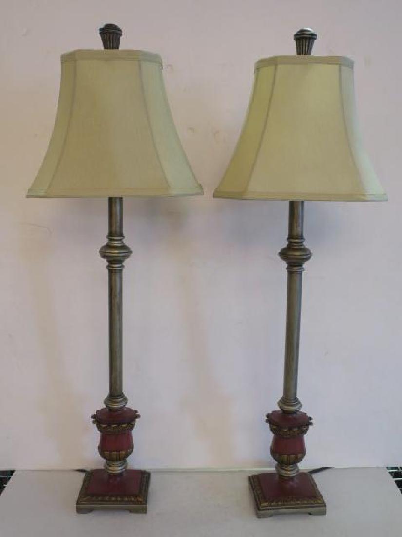 Pair of Slender Stem Table Lamps with Shades: (1 of 3)