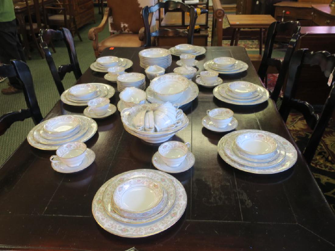 NORITAKE "Croydon" Dinnerware Service for Eight:: NORITAKE "Croydon" Dinnerware Service for Eight: Includes 8 Each Dinner, Salad and Bread Plates, Soup and Dessert Bowls, 20 Cups & Saucers, Lidded Sugar, Creamer, 13 3/4" Platter, Oval Vegetable Bowl,
