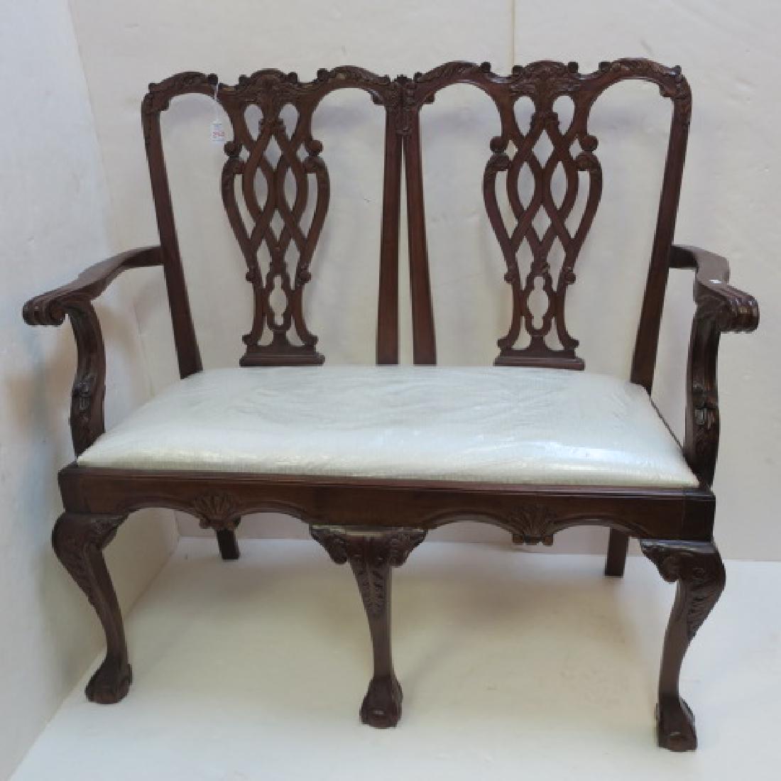 Chippendale Style Upholstered Seat Settee: (1 of 3)