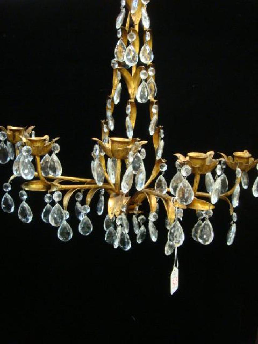 Gilt Metal Five Light Sconce with Prisms: (1 of 3)