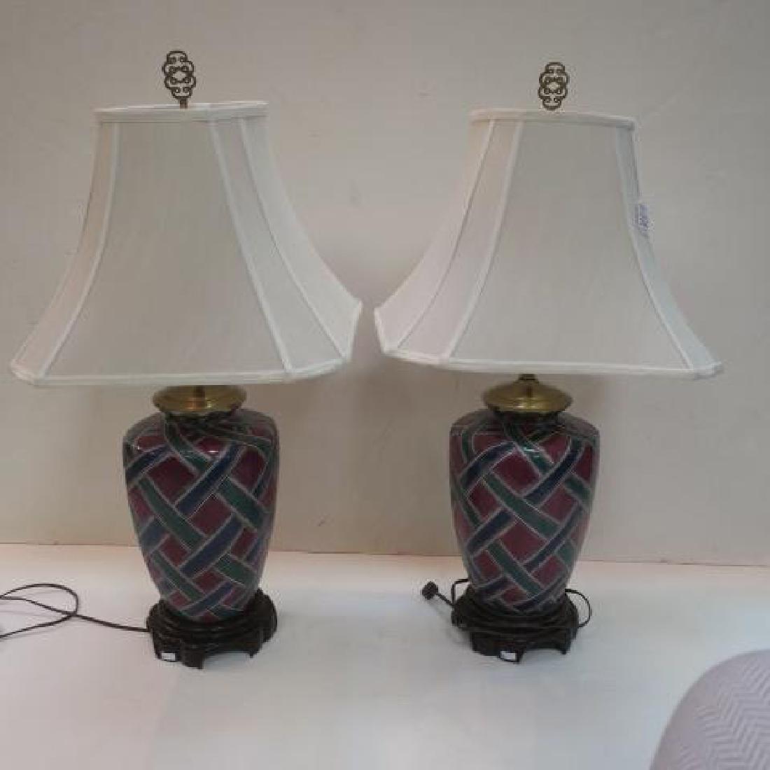 Pair of Ceramic Woven Pattern Lamps: (1 of 4)