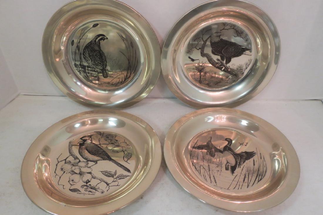 Set of Four Franklin Mint Sterling Bird Plates:: Set of Four Franklin Mint Sterling Bird Plates: Limited Edition Plates All Designed by Richard Evans Younger. 8"D. "Mallards", "American Bald Eagle", "Cardinal" and "Bob White". 3 have Medallions with