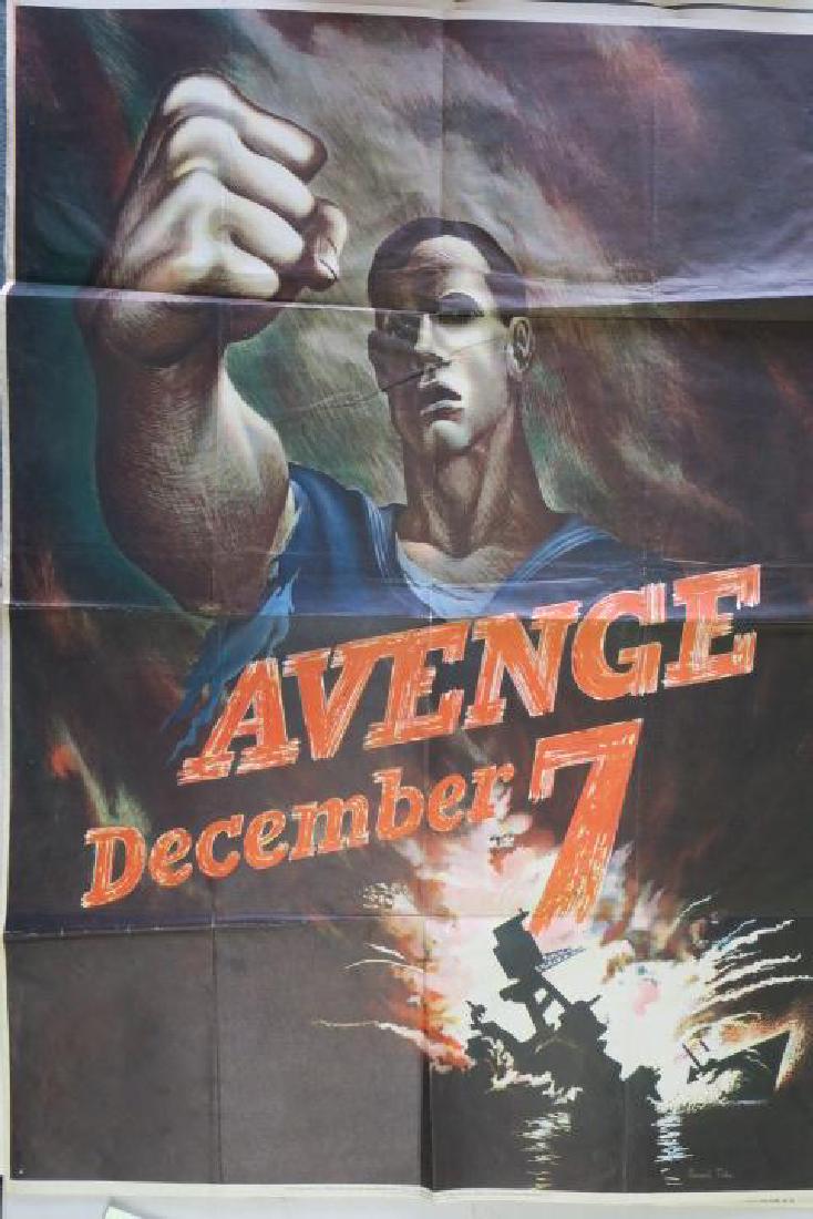 Original Vintage WW II Poster "AVENGE DECEMBER 7": Original Vintage WW II Poster "AVENGE DECEMBER 7" By Bernard Perlin, CA 1942, QWI Poster No. 15, Sailor Fighting Back on Images of Pearl Harbor. 40" x 28". Grade A- Very Good Color, Strong Image, Mino