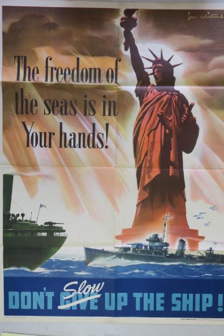 Original Vintage WW II Poster "FREEDOM OF THE SEAS":: Original Vintage WW II Poster "FREEDOM OF THE SEAS": Is in Your Hands. By Jon Whitcomb, CA 1943. Part of Don't slow up the Ship Campaign, Industrial Incentive Div, Navy Dept. Published by Lutz & Shein