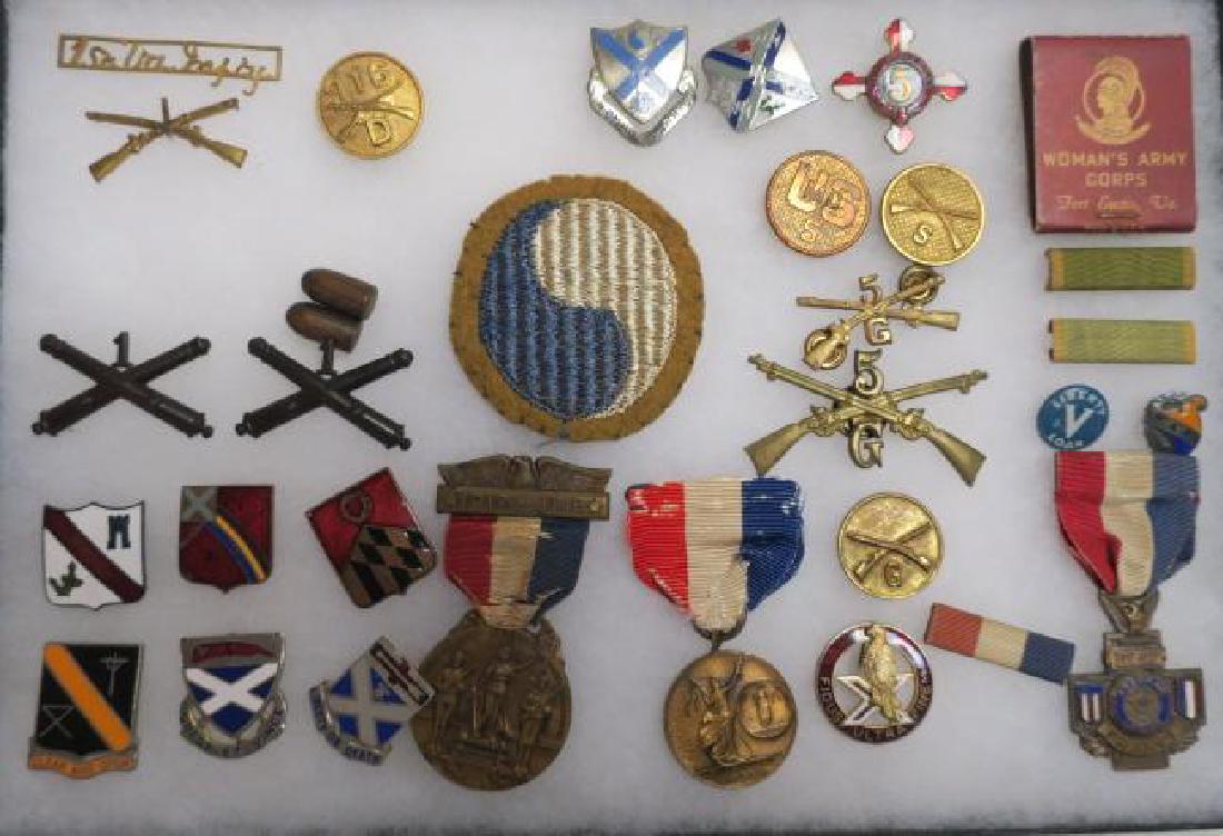 29th Infantry Division Tribute Box World War I:: 29th Infantry Division Tribute Box World War I: WW I 29th Division Patch , 1st Virginia Infantry Regiment and 1 VA Artillery Regiments, and 5th MD Regiment Insignia. Unit Crests of 29th Division Under