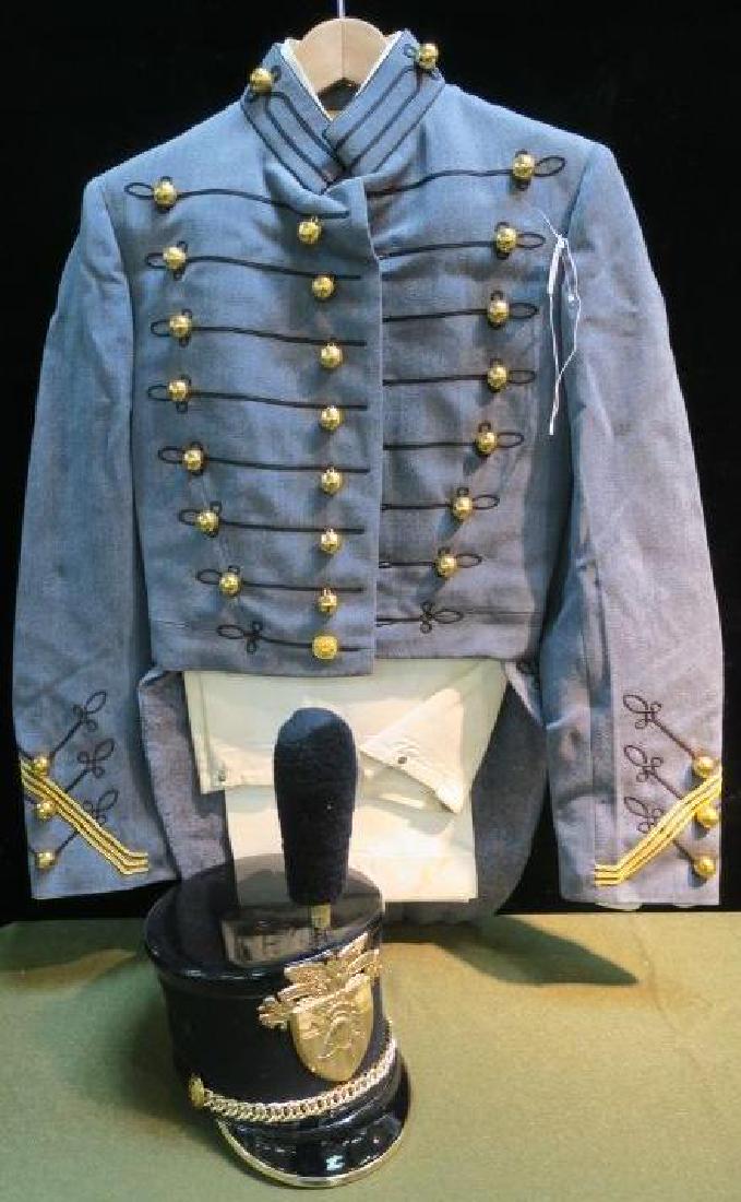 WEST POINT FULL DRESS GRAY UNIFORM OVER WHITE TROUSER:: WEST POINT FULL DRESS GRAY UNIFORM OVER WHITE TROUSER: Full Dress Gray Jacket over White Trousers, with Belt and White Cross Belts (No Brass), White Gloves. Shako, with USMA Crest and Pom-pom and Cove