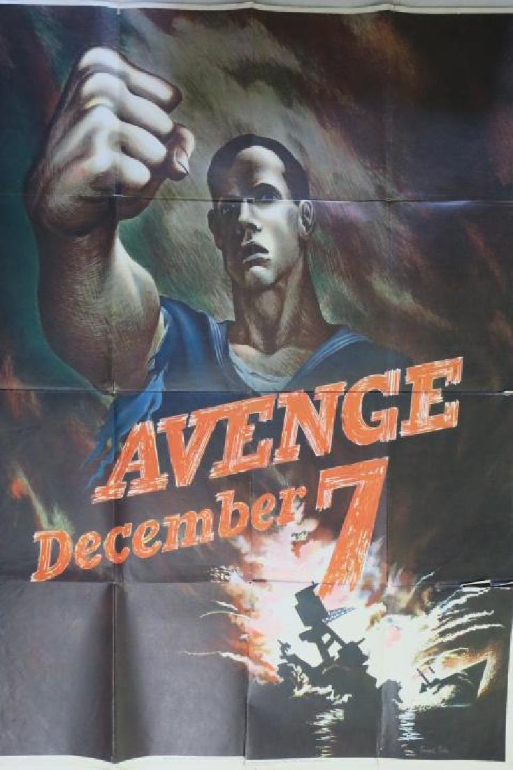 Original Vintage WW II Poster "AVENGE DECEMBER 7": Original Vintage WW II Poster "AVENGE DECEMBER 7" By Bernard Perlin, OWI Poster No. 15. Stamped Received December 1942 on Reverse. Images of Smoke, Destruction and Blood at Pearl Harbor. Sailor Fighti