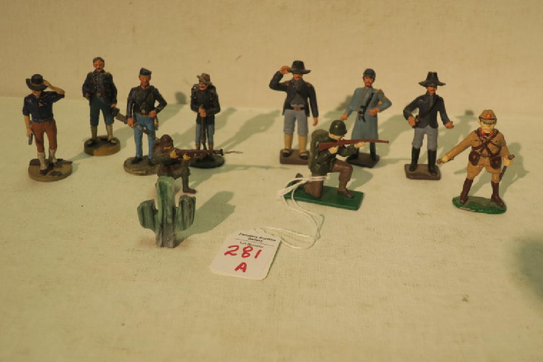 Ten Hand painted Model Toy American Soldiers:: Ten Hand painted Model Toy American Soldiers: Teddy Roosevelt Rough Rider, George Custer 7 Cavalry, 1st US Hussars, Japanese Officer (damaged) Civil War Yankee's, 71st New York Spanish-Am War, Two Wor