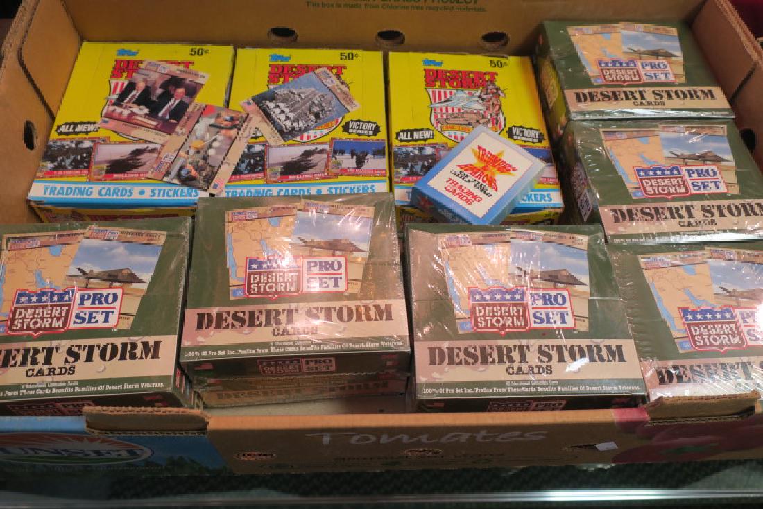 DESERT STORM TRADING CARDS, TOPPS & PROSET:: DESERT STORM TRADING CARDS, TOPPS & PROSET: 3 Boxes of TOPPS Desert Story VICTORY Series, 1991; 108 packs of 8 Cards, 6 boxes of PROSET DESERT STORM; 216 Packs of 10 cards. Triumphs & Heroes of Gulf W