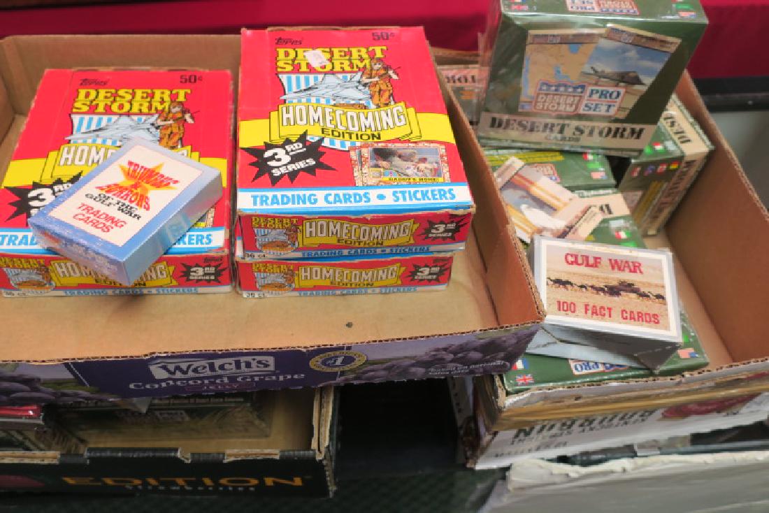 DESERT STORM TRADING CARDS, TOPPS & PROSET:: DESERT STORM TRADING CARDS, TOPPS & PROSET: 3 Boxes of TOPPS Desert Storm HOMECOMING Series, 1991; 108 packs of 8 Cards, 6 boxes of PROSET DESERT STORM; 216 Packs of 10 cards. Triumphs & Heroes of Gul