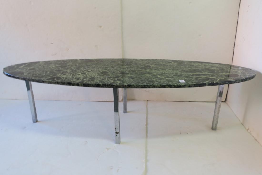 Modern Oval Green Marble Cocktail Table, Chrome Base