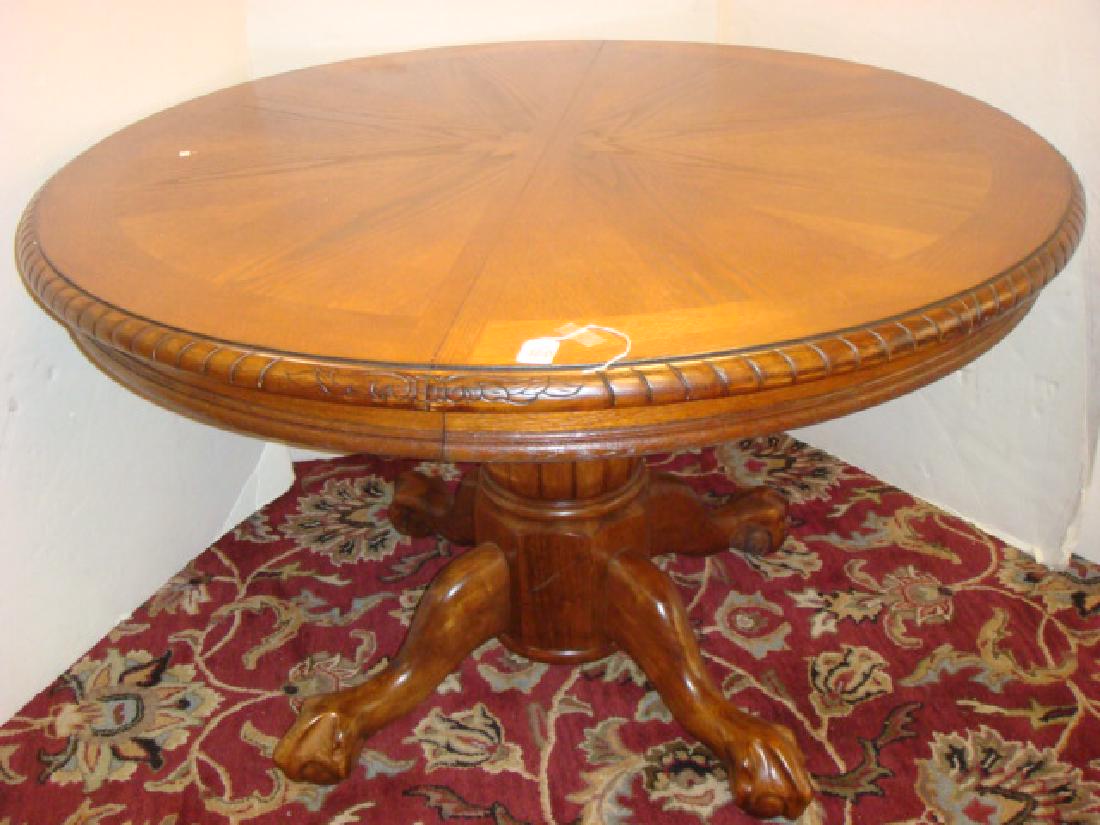 Round Oak Pedestal Table with Large Leaf