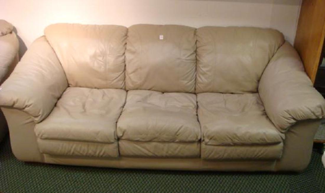 Contemporary Overstuffed Taupe Leather Sofa