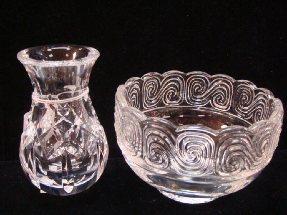 TIFFANY "Wave" Bowl and WATERFORD Vase:: TIFFANY "Wave" Bowl and WATERFORD Vase: Louis Comfort Tiffany Collection Bowl in Wave Pattern is 3"T, 5"D. Etched Mark on Bottom. Waterford Society 1997 Enrollment Vase is 4 1/4"T. Etched 1997 WS on S