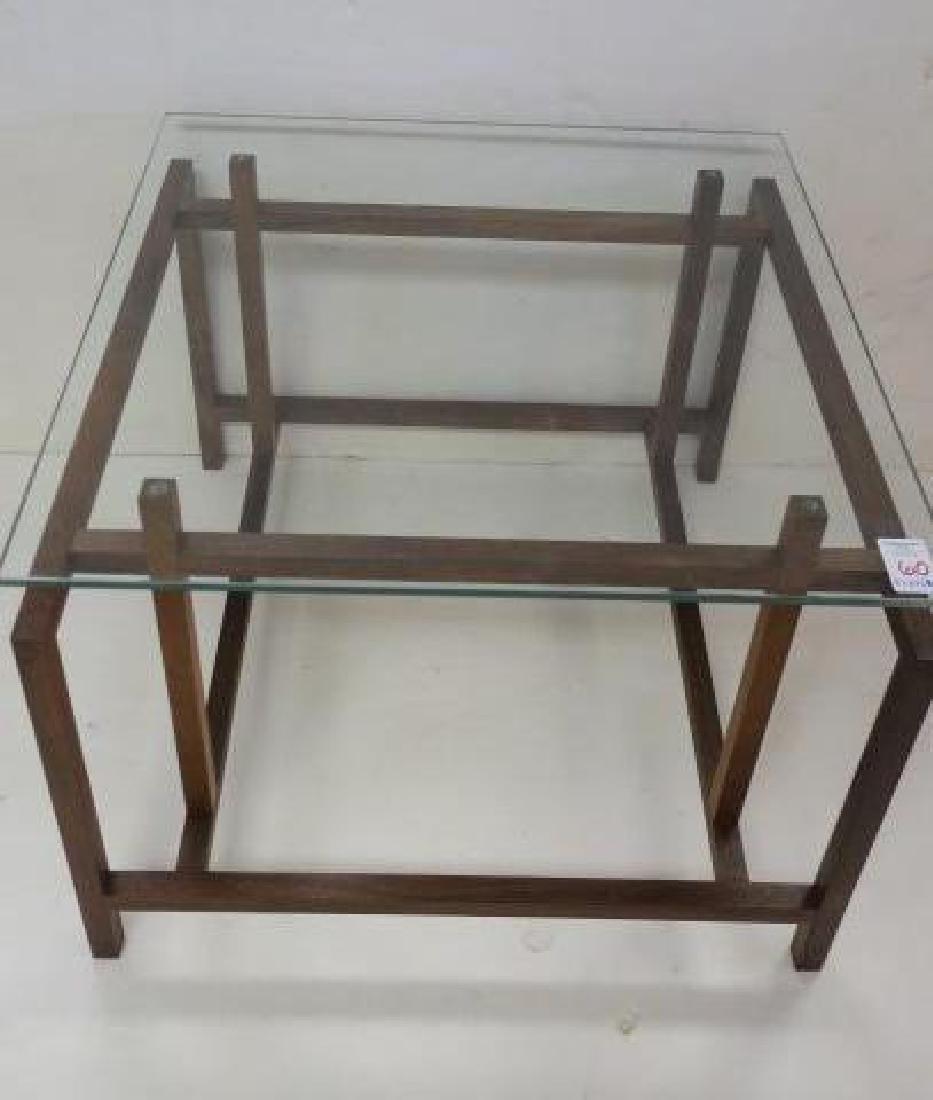 HENNING NORGAARD Rosewood Side table for KOMFORT:: HENNING NORGAARD Rosewood Side table for KOMFORT: Architectural Geometric Design Glass Top Side Table, CA 1960. Notched Glass Top. Part of a Series of Delicate Lattice Style Geometric Danish Modern De