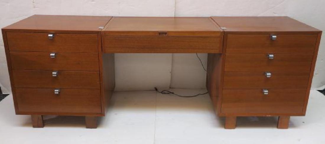 GEORGE NELSON BSC Suspended Vanity/Double Dresser:: GEORGE NELSON BSC Suspended Vanity/Double Dresser: Sectional Arrangement for HERMAN MILLER, Center Vanity with Tilting Mirror, Pair of Make-up Trays and Interior Light Cover. With Pair of Four Drawer