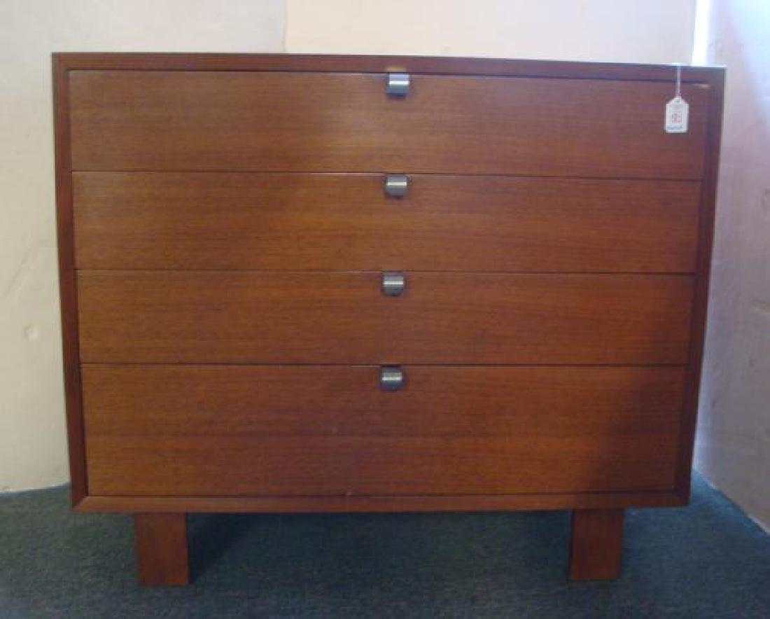 GEORGE NELSON Low Dresser for HERMAN MILLER:: GEORGE NELSON Low Dresser for HERMAN MILLER: Four Drawer Low Dresser with Aluminum Pulls, Model 4606, Blonde Oak Finish with Plank Legs. 29 1/2" x 34" x 18 1/2", Mate for Lot 106. (2000-4000)