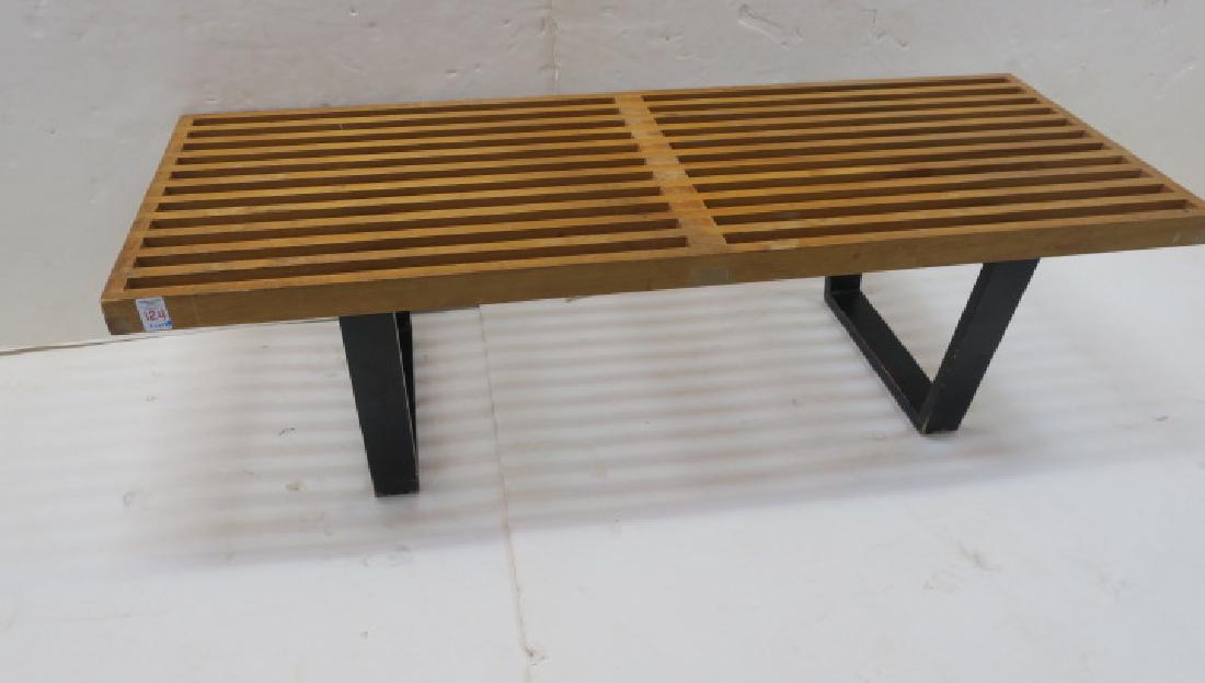 GEORGE NELSON Maple Slat-top Bench for HERMAN MILLER:: GEORGE NELSON Maple Slat-top Bench for HERMAN MILLER: Iconic Piece of Mid-Century Design for Home or Office. Supports 300 Lbs. Slat-top with Finger Jointed Ends, with Geometric Ebony Painted Legs. CA 