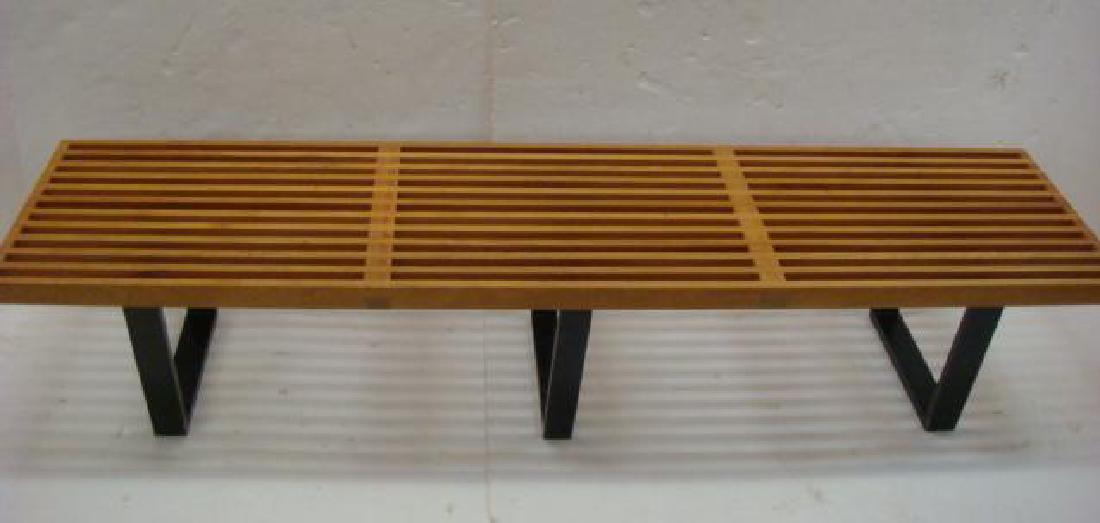 GEORGE NELSON Maple Slat-top Bench for HERMAN MILLER:: GEORGE NELSON Maple Slat-top Bench for HERMAN MILLER: Iconic Piece of Mid-Century Design for Home or Office. Supports 300 Lbs. Slat-top with Finger Jointed Ends, with Geometric Ebony Painted Legs. CA 