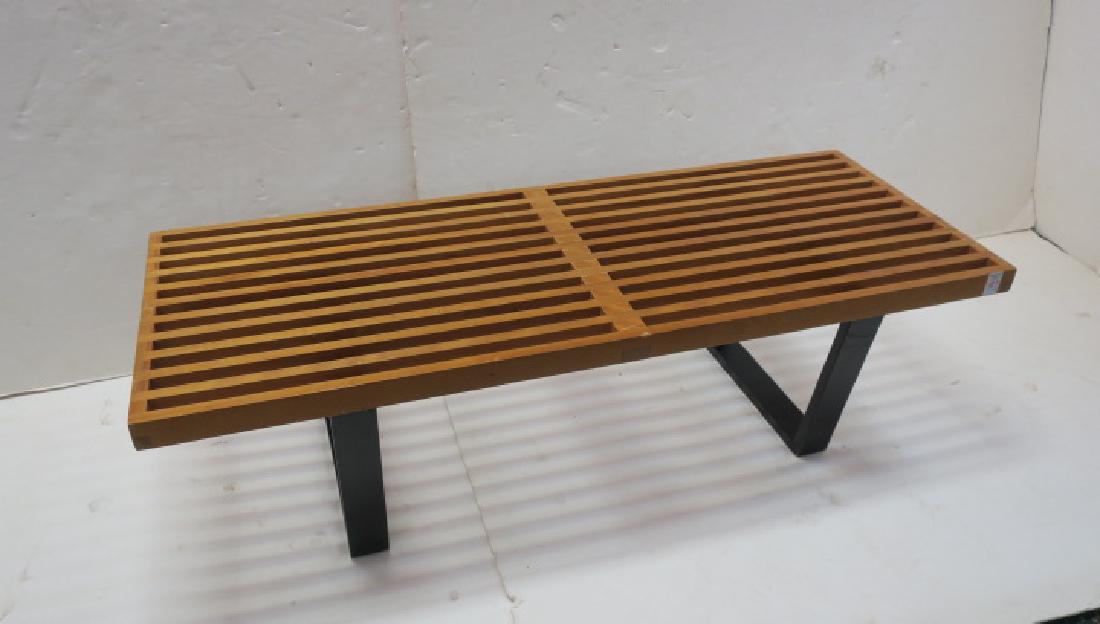 GEORGE NELSON Maple Slat-top Bench for HERMAN MILLER:: GEORGE NELSON Maple Slat-top Bench for HERMAN MILLER: Iconic Piece of Mid-Century Design for Home or Office. Supports 300 Lbs. Slat-top with Finger Jointed Ends, with Geometric Ebony Painted Legs. CA 