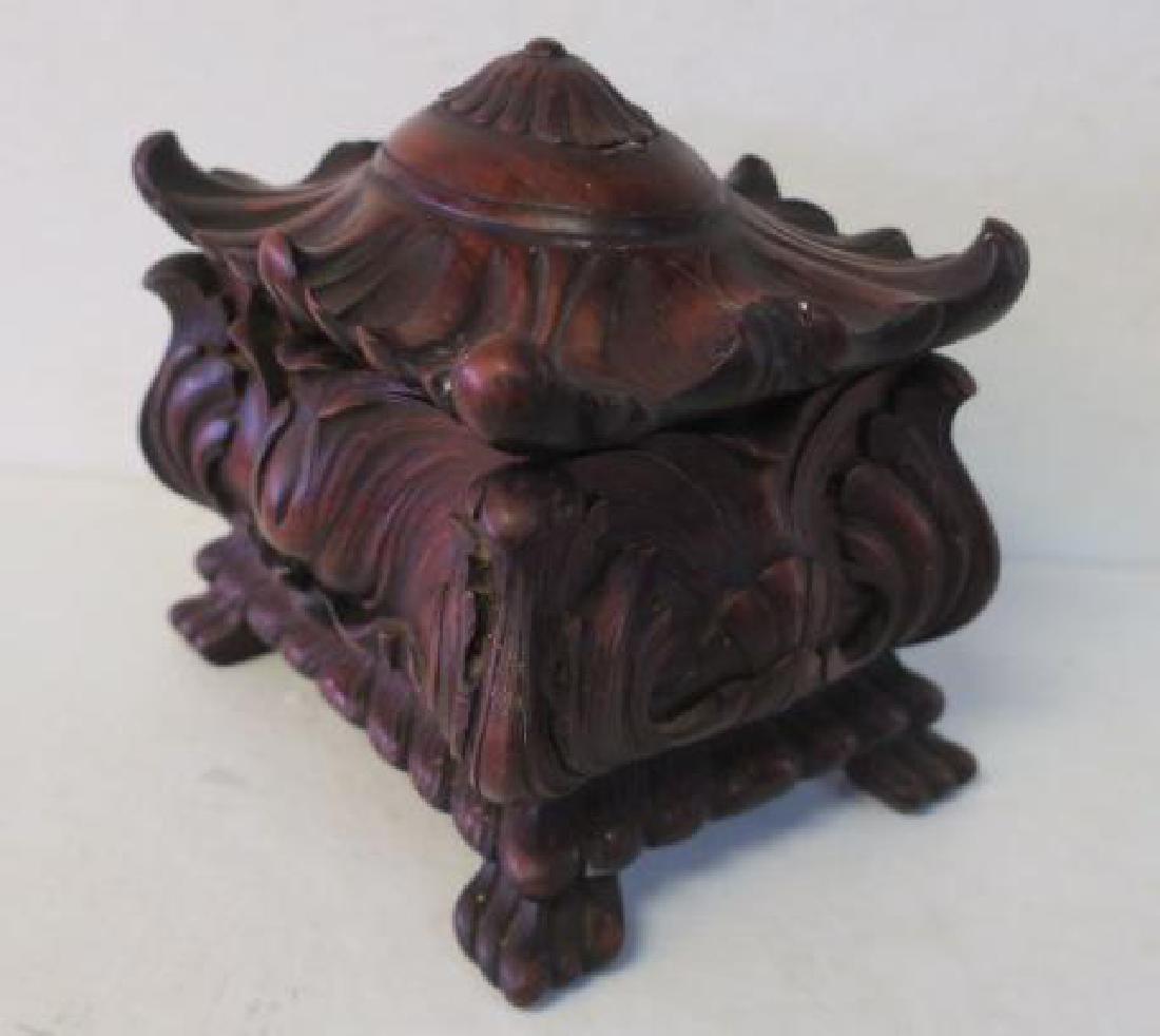 Art Nouveau Carved Jewel Box by A. Meyer:: Art Nouveau Carved Jewel Box by A. Meyer: Incised Bottom Notates: A Meyer Bildhauer (Sculptor) 1947, Niederhochstadt-in the German State of HESSE). Artist was Sculptor & Woodcarver. Casket Trinket Box