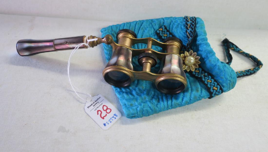 Hugo Wolf Mother of Pearl & Brass Opera Glasses:: Hugo Wolf Mother of Pearl & Brass Opera Glasses: Optical (Optician) Marked on Eye Cup with the Name of the Street on the Other. Connecting Bridge and Focus Wheel Work. This Lorgnette has a Swivel Exte