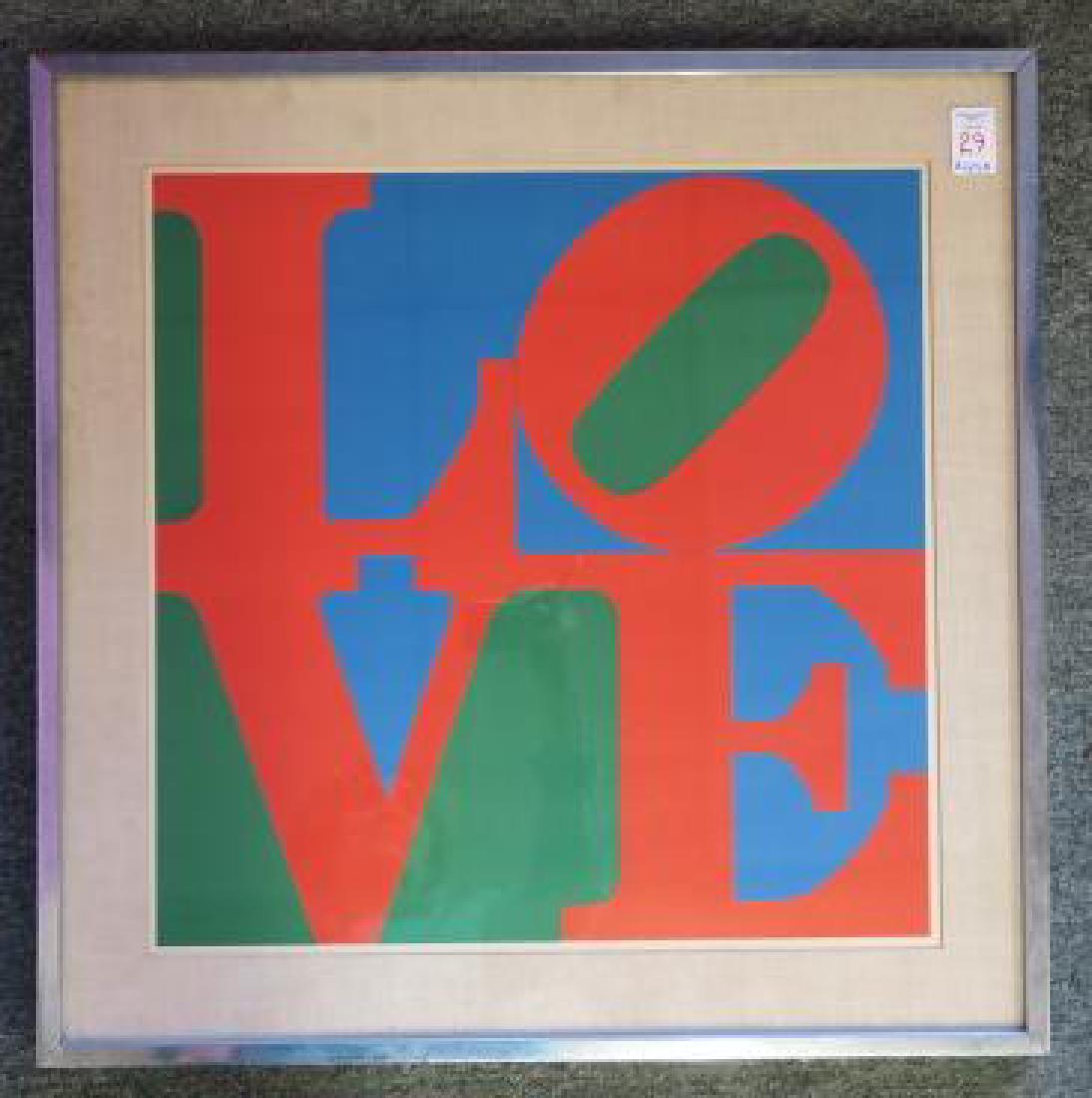 ROBERT INDIANA "Philadelphia Love" Serigraph:: ROBERT INDIANA "Philadelphia Love" Serigraph: 1970 Edition From Galerie Der Spiegel, Koln. Indiana (1928-2018) was Well Known for This Piece. Tag on Back-Dumont: Art '70. 18" X 18" Image, Matted and F