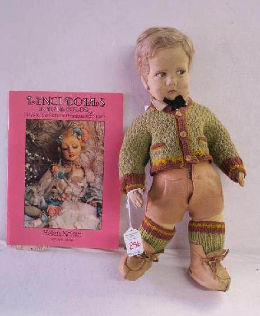 300 Series LENCI School Boy Felt Doll:: 300 Series LENCI School Boy Felt Doll: Molded Head and Handstitched Body of Pressed Wool Felt. Character Doll has Swivel Head, Printed Features and Distinctive Side Glancing Eyes. Dressed in Felt Shir