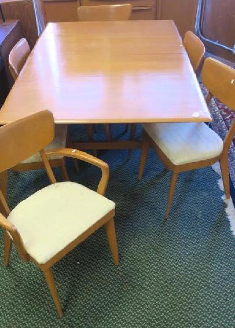 HEYWOOD-WAKEFIELD Dining Room Set: Hutch, Table & 6:: HEYWOOD-WAKEFIELD Dining Room Set: Hutch, Table & 6: Classic Mid Century Design Drop Leaf "Butterfly" in Their Champagne Finish. Model # 1549G. Table is 29" x 26" x 42" with 19" Drops. Two Arm and Fou