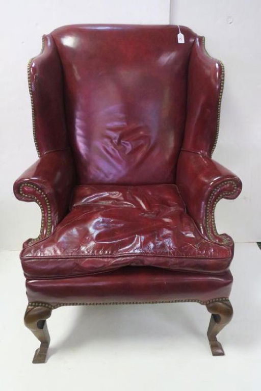 Vintage Loeblein Red Leather Upholstered Wing Chair Jun 30