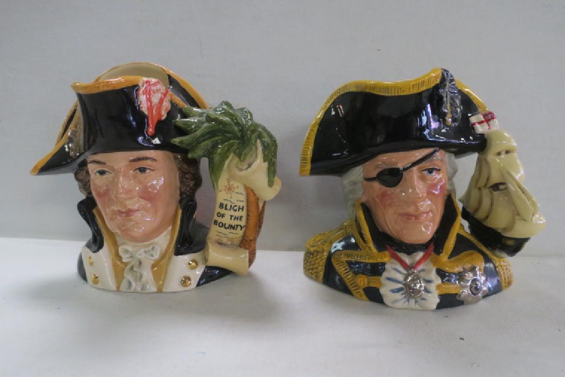 Two ROYAL DOULTON Large Size Character Jugs:: Two ROYAL DOULTON Large Size Character Jugs: 1993 Character Jug of the Year, Vice-Admiral Lord Nelson. Ship Handle. Special Edition. 6 1/2"T. 1995 Character Jug of the Year, Captain Bligh with Palm Tr