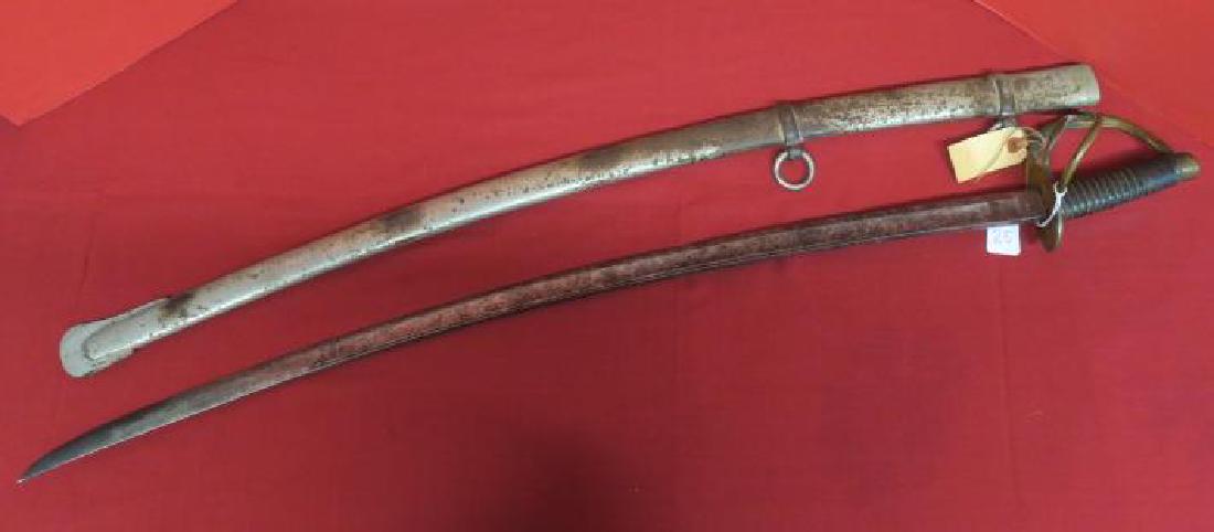 Very Rare HEAVY CAVALRY (DRAGOON) SABER MODEL 1840:: Very Rare HEAVY CAVALRY (DRAGOON) SABER MODEL 1840: Mfg. by SHEBLE & FISHER, PHILADELPHIA Very Rare. DTG. 1861. Pommel has been damaged and replaced. Leather Grip with Twisted Wire, Half Basket Hilt. 