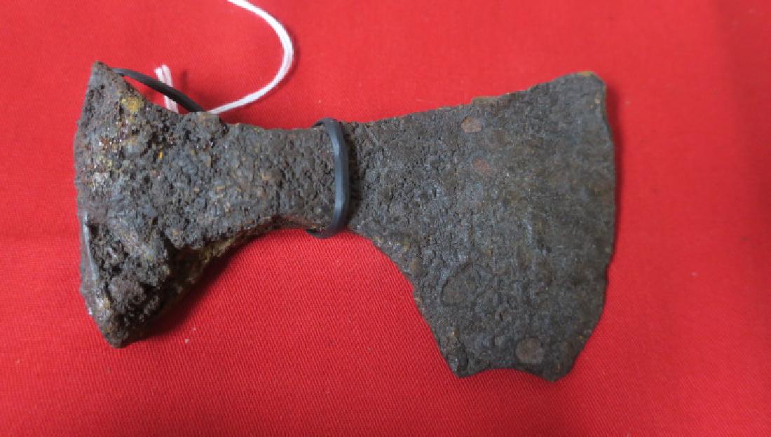 Dug Viking Style Fighting Axe Head:: Dug Viking Style Fighting Axe Head: Wish the Owner was still Around to give some Provenance on these Next Items. 6" Fighting Style Axe head. Covered in Rust. (100-500)