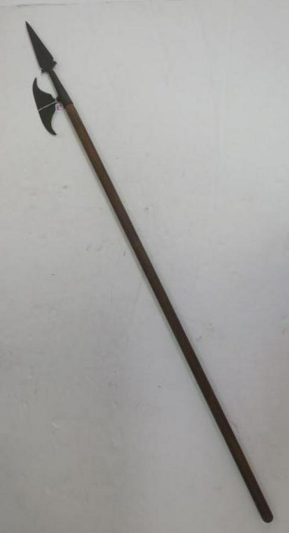 Halberd, Spear and Axe Pole Weapon of the Middle Ages:: Halberd, Spear and Axe Pole Weapon of the Middle Ages: Join the Happy Few, We Band of Brothers. Hand Hammered 7 1/2" Axe Blade In Horizontal and 7" Vertical Spear Point on 48" Pole. (-)