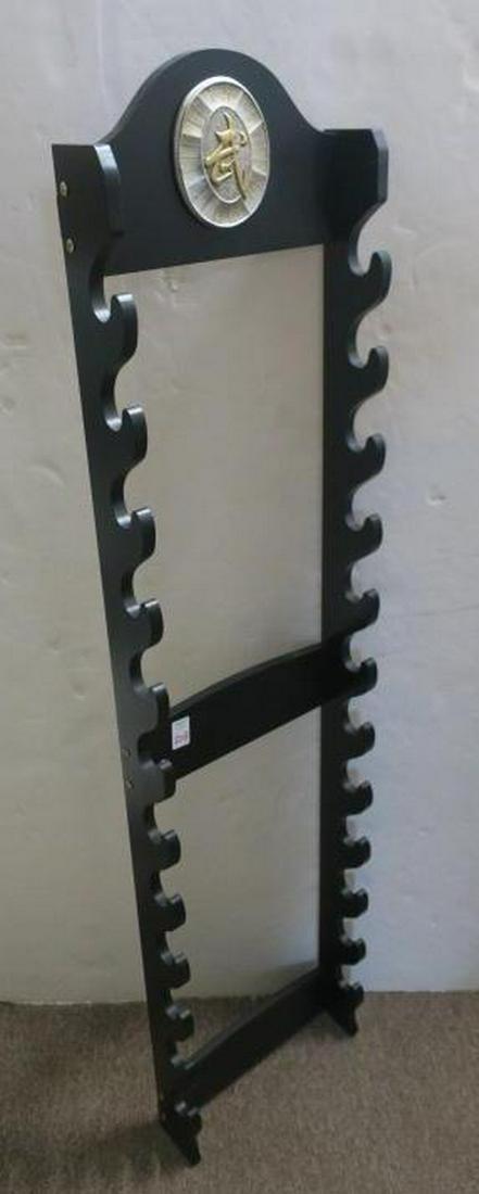 Oriental Style Ten Place Wall Mounted Sword Rack:: Oriental Style Ten Place Wall Mounted Sword Rack: With Seal and Konji at Top. 56" x 13" (100-200)