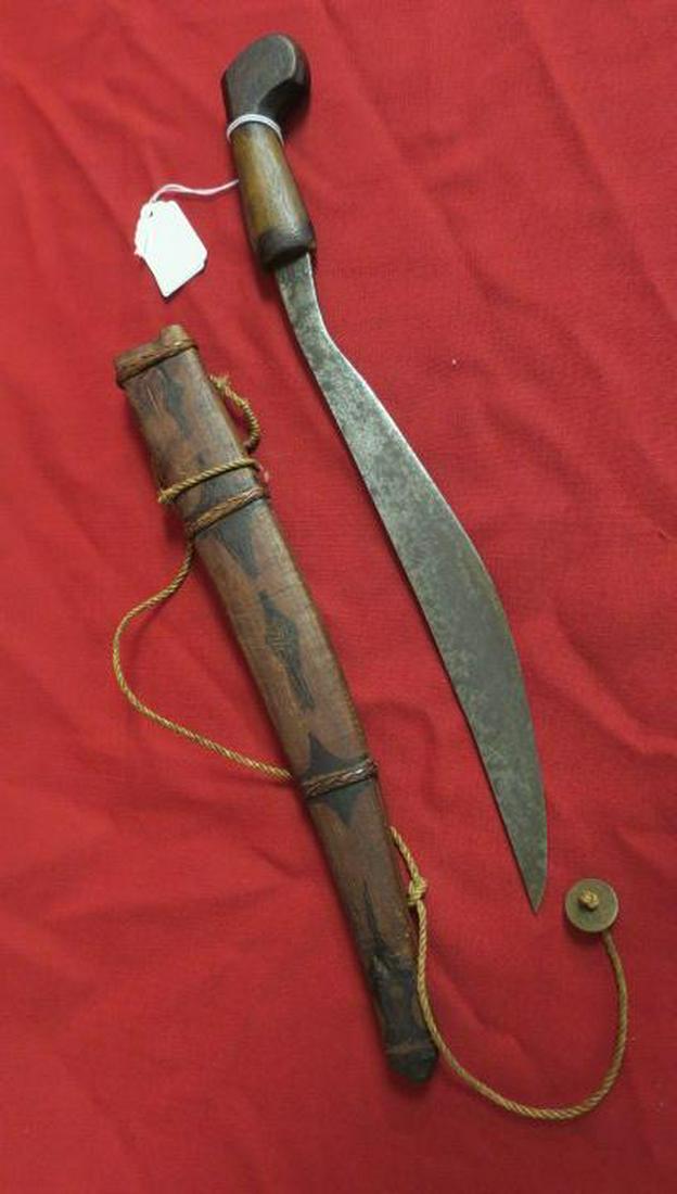Philippine ITAK TAGALOG Knife with Wooden Scabbard:: Philippine ITAK TAGALOG Knife with Wooden Scabbard: Originally a Tool for the Tagalog People of Eastern Luzon it developed in to a quick and Flexible Weapon. Chopper Knife with a Thrusting Point. 11 1