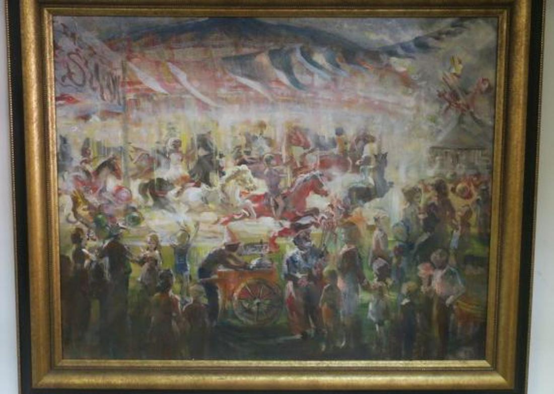 Tom Fentress Painting of Ocean View Carousel:: Tom Fentress Painting of Ocean View Carousel: Listed Artit, Painter of Old Norfolk, Va. (1926-2007) Park Open from 1905-1978, Merry-Go-Round Made by Theel Mfg. Kansas. Fentress was Self Taught, His wo